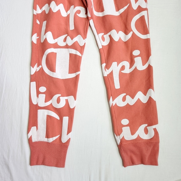Champion men's reverse weave script logo spellout sweatpants joggers coral sz L - Picture 5 of 15